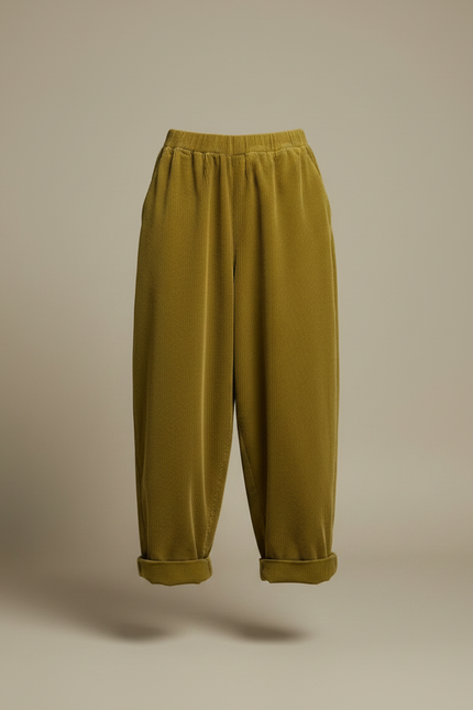 Pantalon Japonais Vert Côtelé Ample Confortable Décontracté - Cordé - vue 3