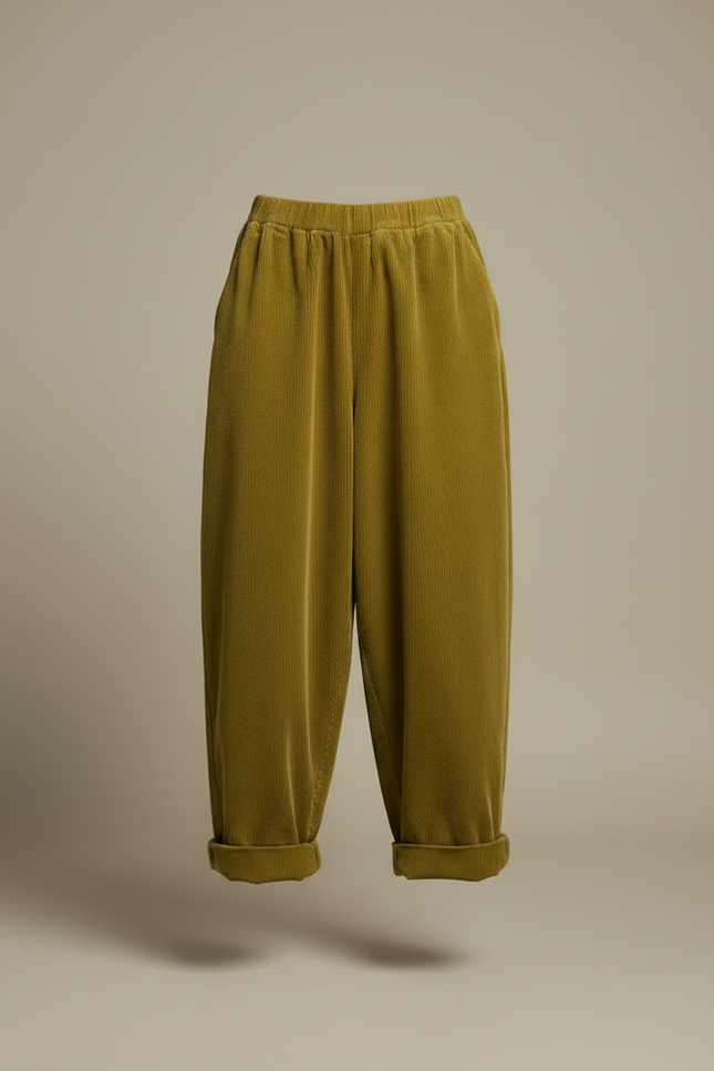 Pantalon Japonais Vert Côtelé Ample Confortable Décontracté - Cordé - vue 3