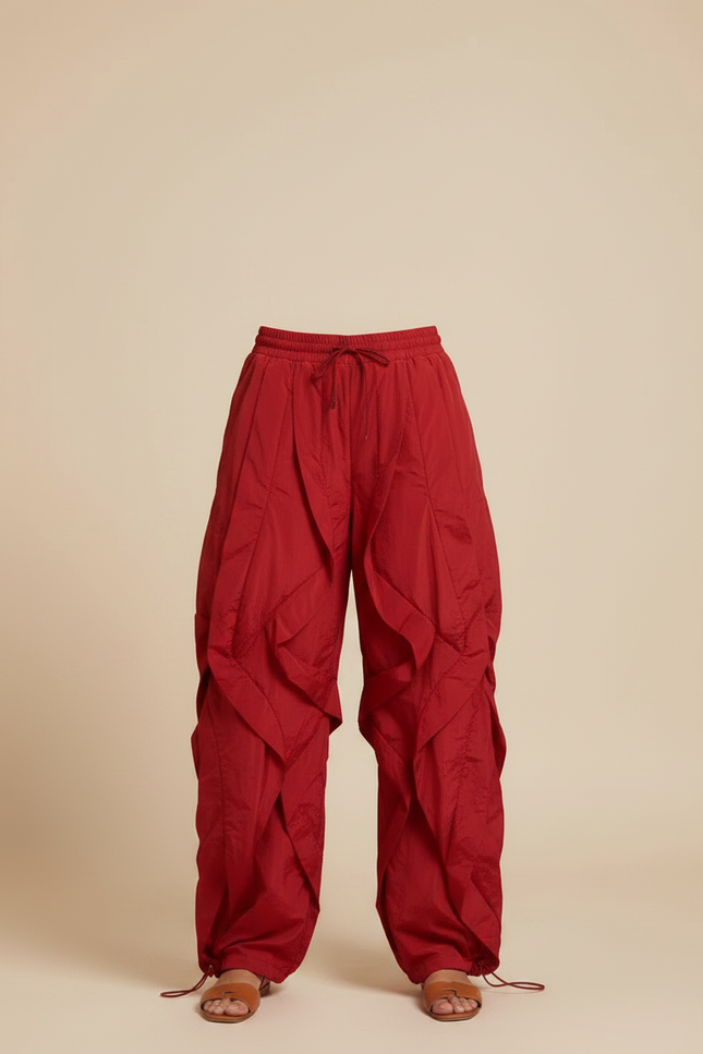 Pantalon Japonais Rouge Cargo Ample Fluide Femme - Polyester - vue 3