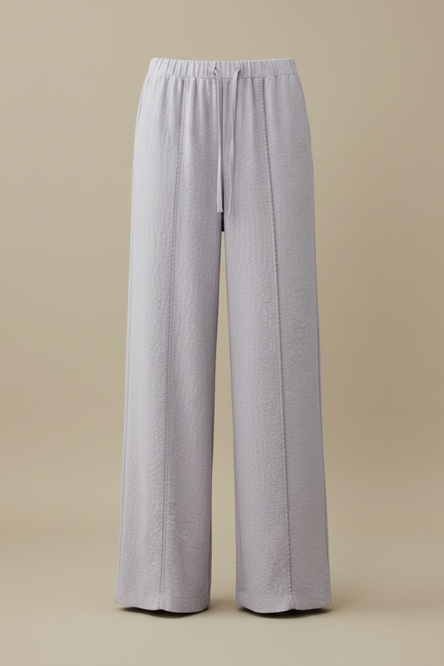 Pantalon Japonais Lilas Ample Texturé Fluide Décontracté - Violet Molleton - vue 3