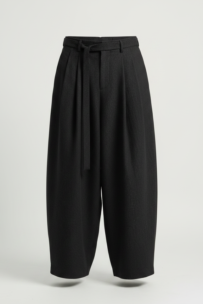 Pantalon Japonais Large Ceinturé Gris Sombre Fluide Homme - Laine - vue 3