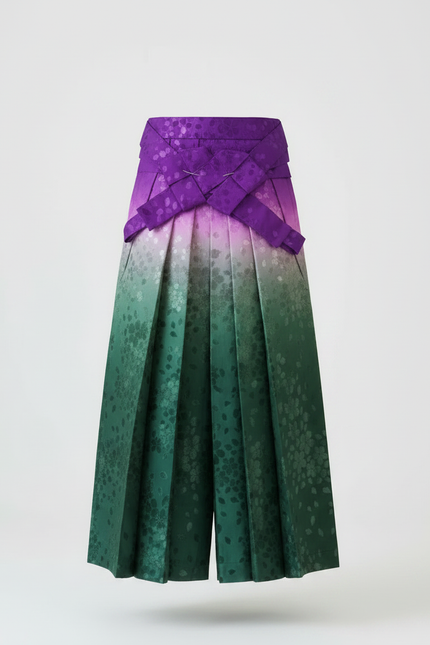 Pantalon Japonais Plissé Fleuri Ceinturé Ombré Élégant - Multicolore Satin - vue 3