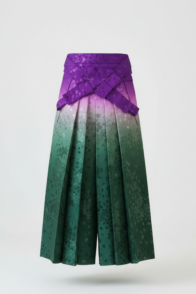 Pantalon Japonais Plissé Fleuri Ceinturé Ombré Élégant - Multicolore Satin - vue 3