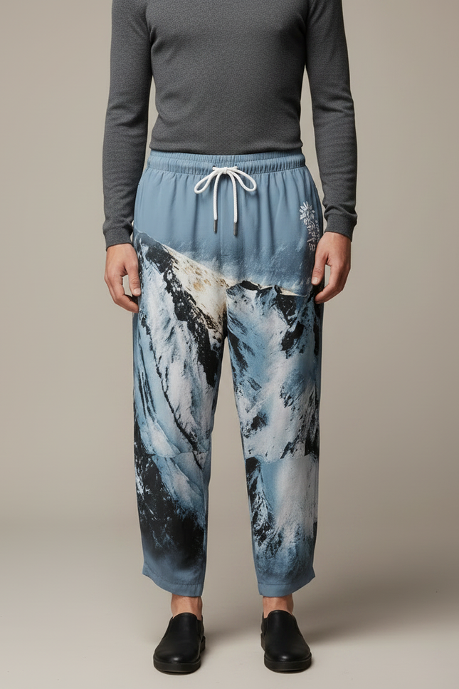 Pantalon Japonais Montagne Imprimé Ample Fluide Cordon - Polyester - vue 3