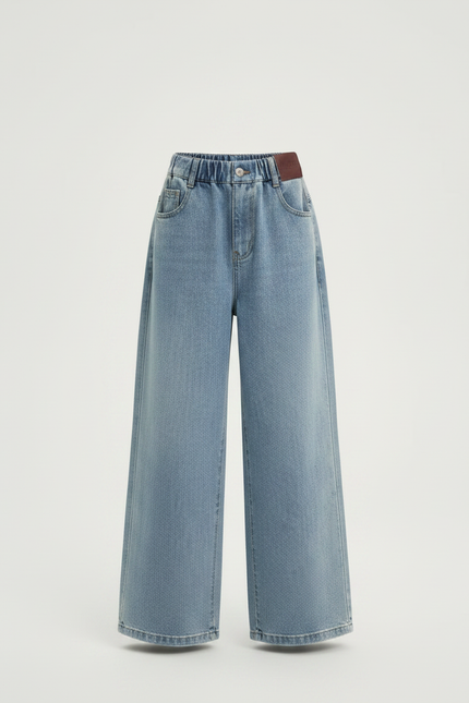 Pantalon Japonais Large Denim Clair Fille Décontracté - Bleu Jean - vue 3