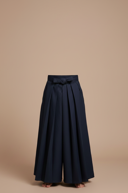 Pantalon Japonais Bleu Marine Plissé Ample Traditionnel - Gabardine - vue 3