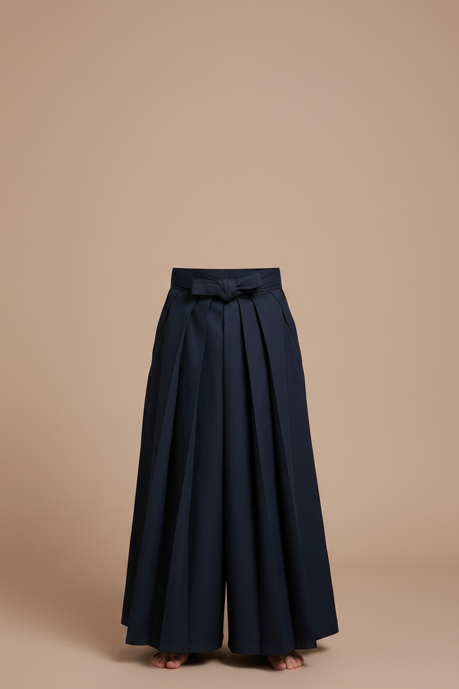 Pantalon Japonais Bleu Marine Plissé Ample Traditionnel - Gabardine - vue 3