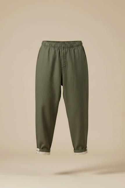 Pantalon Japonais Vert Kaki Ample Lin Décontracté Homme - vue 3