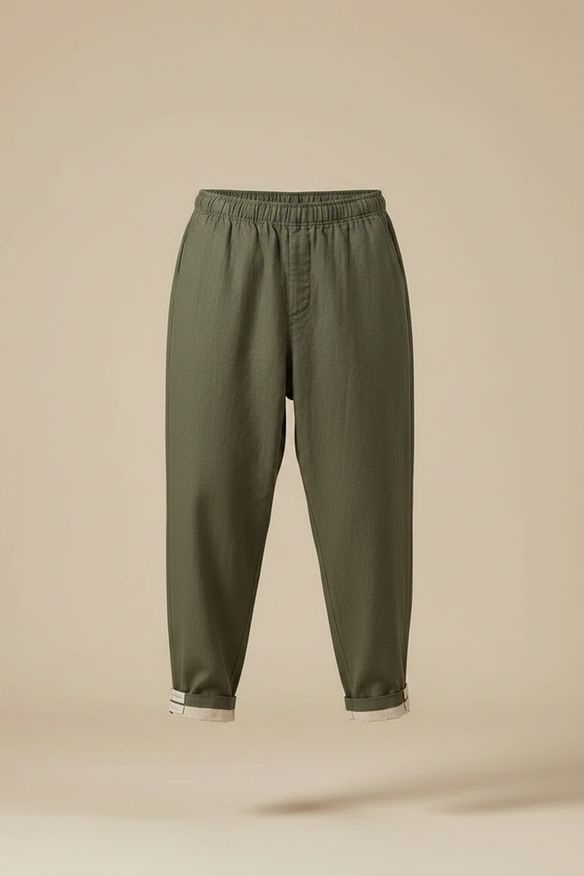 Pantalon Japonais Vert Kaki Ample Lin Décontracté Homme - vue 3