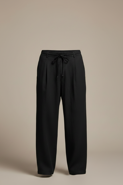 Pantalon Japonais Noir Fluide Cordon Décontracté Lin - vue 3