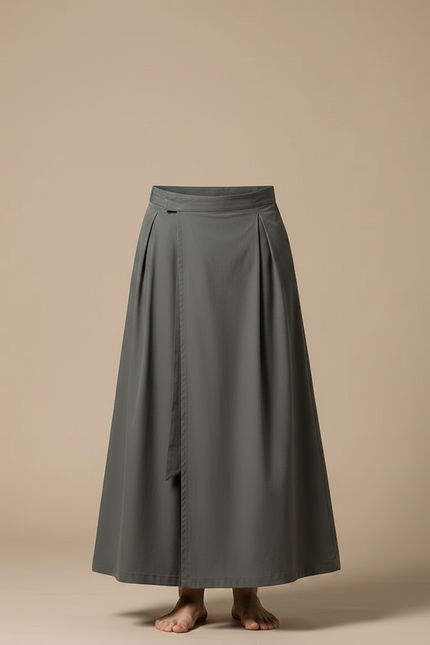 Pantalon Japonais Gris Ample Fluide Ceinturé Coton - vue 3