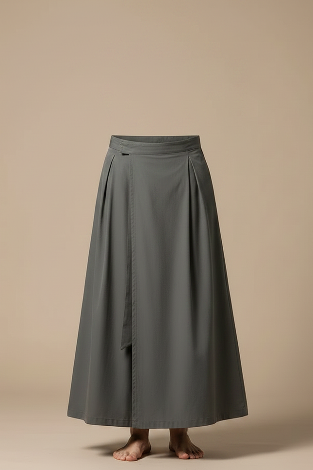 Pantalon Japonais Gris Ample Fluide Ceinturé Coton - vue 3
