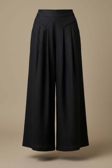 Pantalon Japonais Noir Ample Lin Plissé Décontracté - vue 3