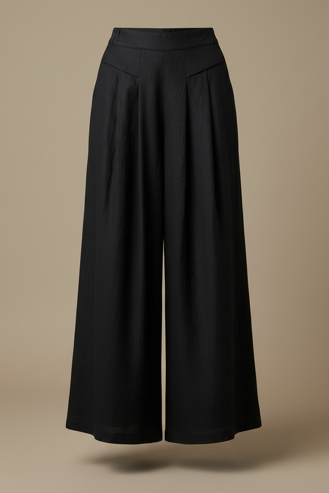 Pantalon Japonais Noir Ample Lin Plissé Décontracté - vue 3