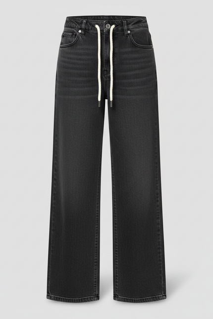 Pantalon Japonais Gris Anthracite Ample Cordon Décontracté - Jean - vue 3
