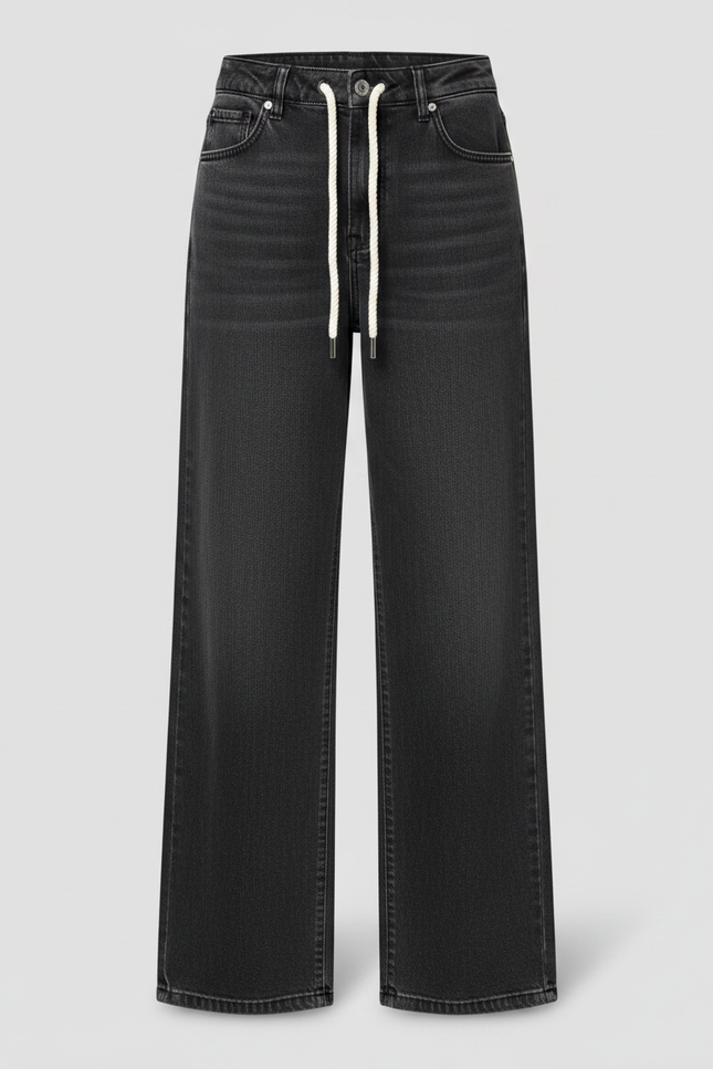 Pantalon Japonais Gris Anthracite Ample Cordon Décontracté - Jean - vue 3
