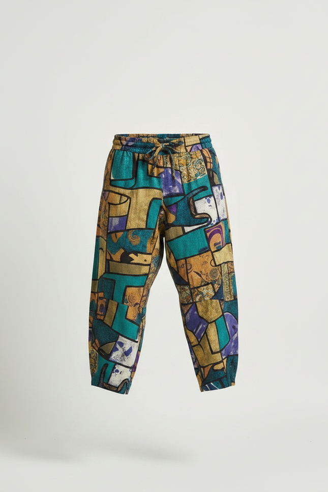 Pantalon Japonais Imprimé Géométrique Ample Streetwear Décontracté - Multicolore Lin - vue 3