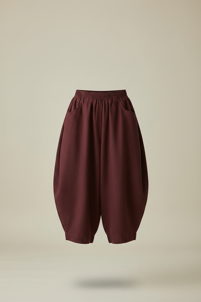 Pantalon Japonais Harem Bordeaux Coton Ample Décontracté - vue 3