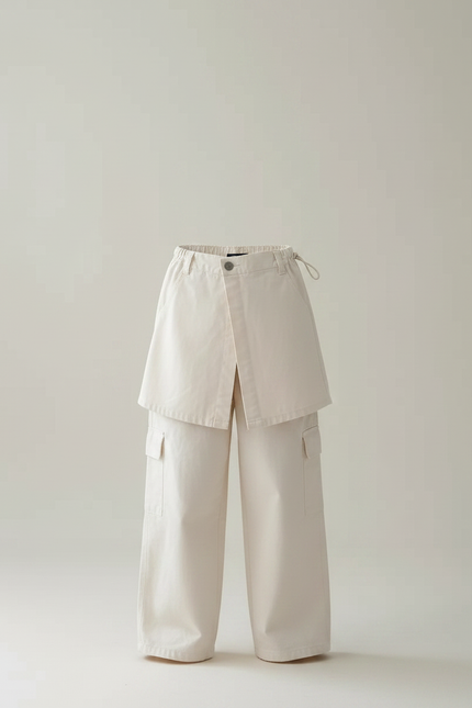 Pantalon Japonais Beige Cargo Ample Jupe-culotte Enfant - Toile - vue 3