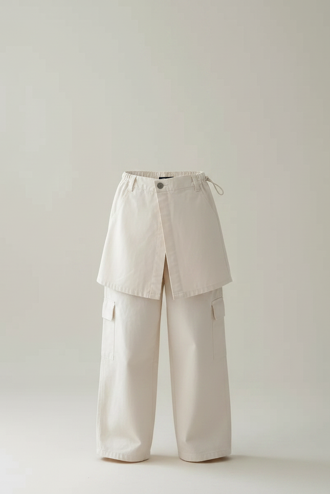 Pantalon Japonais Beige Cargo Ample Jupe-culotte Enfant - Toile - vue 3