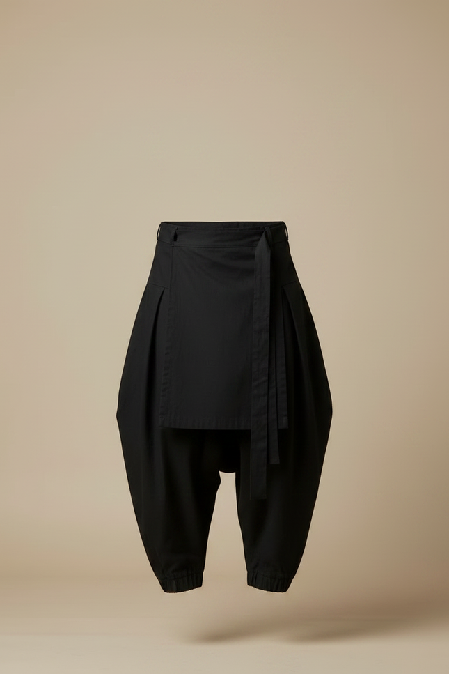 Pantalon Japonais Noir Ample Jupe Streetwear Homme - Toile - vue 3