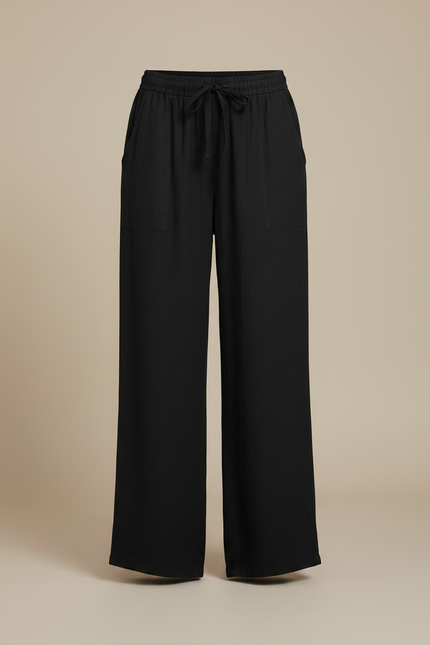 Pantalon Japonais Noir Fluide Ample Coton Taille Élastique - vue 3