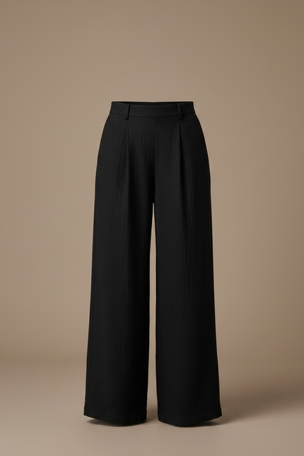 Pantalon Japonais Noir Ample Fluide Texturé Femme - Lin - vue 3