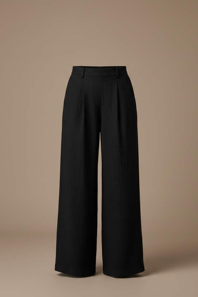 Pantalon Japonais Noir Ample Fluide Texturé Femme - Lin - vue 3