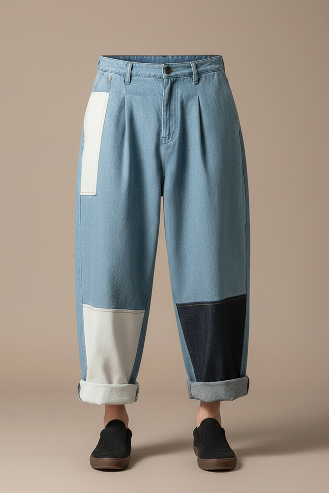 Pantalon Japonais Patchwork Denim Ample Décontracté Homme - Multicolore Jean - vue 3
