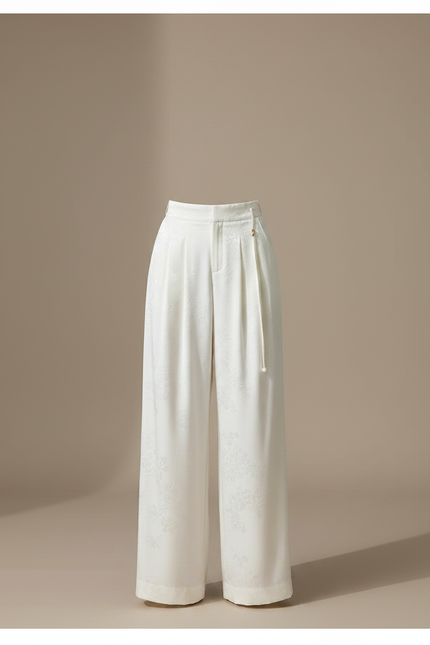 Pantalon Japonais Blanc Jacquard Satin Ample Élégant - vue 3
