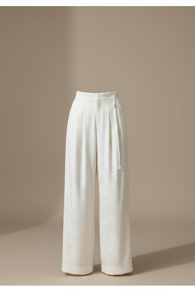 Pantalon Japonais Blanc Jacquard Satin Ample Élégant - vue 3