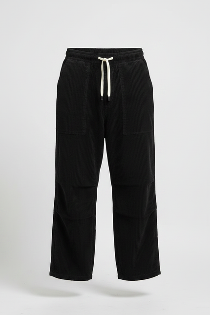 Pantalon Japonais Noir Côtelé Ample Décontracté Homme - Cordé - vue 3