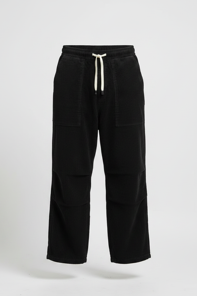 Pantalon Japonais Noir Côtelé Ample Décontracté Homme - Cordé - vue 3