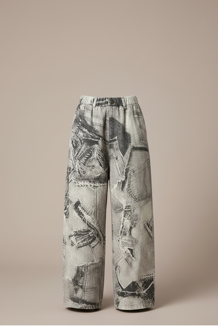 Pantalon Japonais Imprimé Journal Ample Denim Enfant - Jean - vue 3