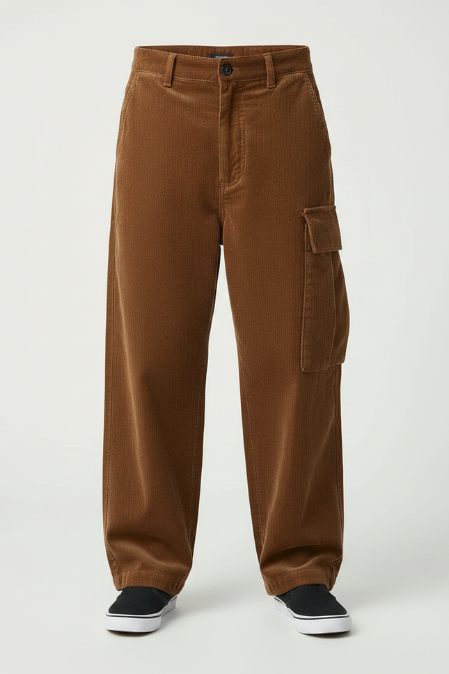 Pantalon Japonais Marron Ample Côtelé Cargo Garçon - Cordé - vue 3