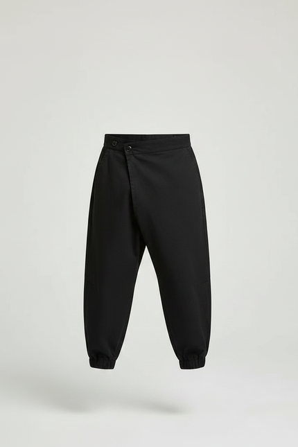 Pantalon Japonais Noir Ample Coton Sarouel Élastique - Gabardine - vue 3