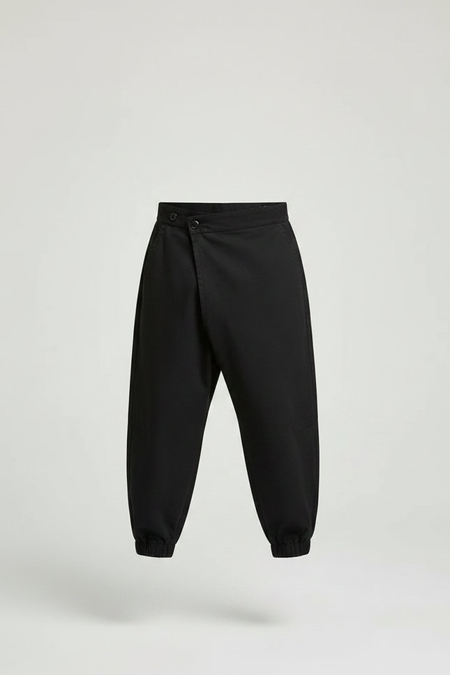 Pantalon Japonais Noir Ample Coton Sarouel Élastique - Gabardine - vue 3