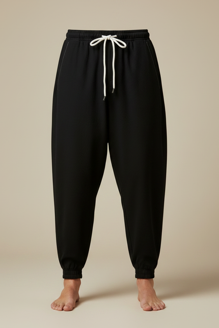 Pantalon Japonais Noir Ample Texturé Confortable Homme - Maille - vue 3