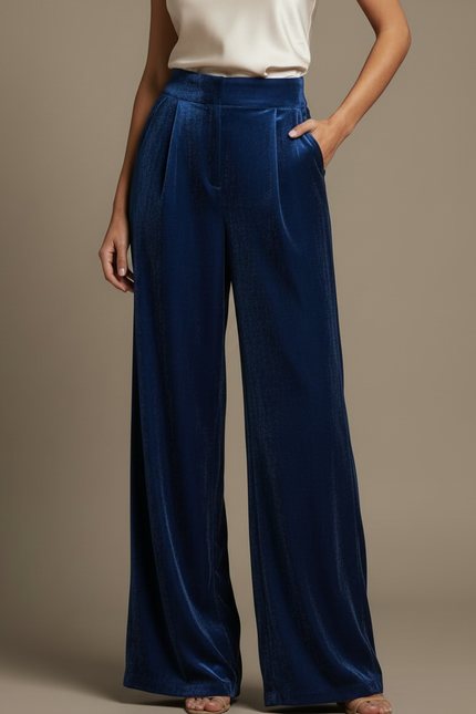 Pantalon Japonais Velours Bleu Ample Fluide Élégant - vue 3