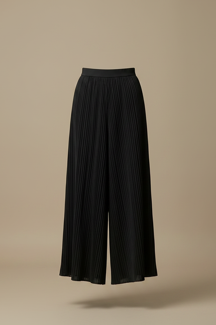 Pantalon Japonais Plissé Noir Ample Fluide Élégant - Polyester - vue 3