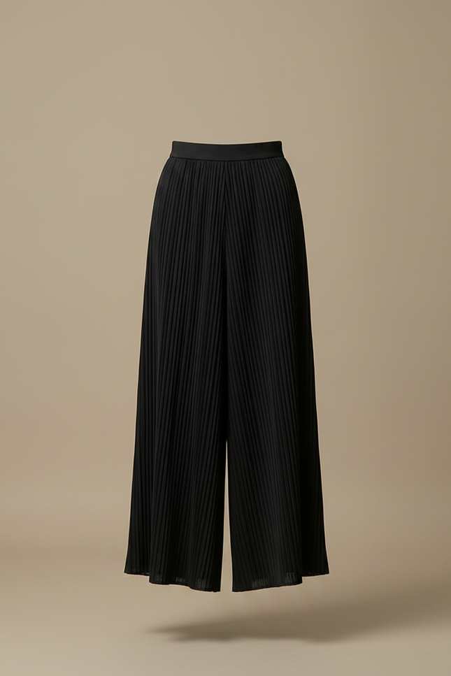 Pantalon Japonais Plissé Noir Ample Fluide Élégant - Polyester - vue 3