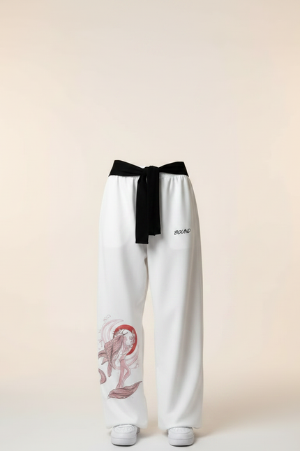 Pantalon Japonais Blanc Large Imprimé Koi Streetwear - Polyester - vue 3