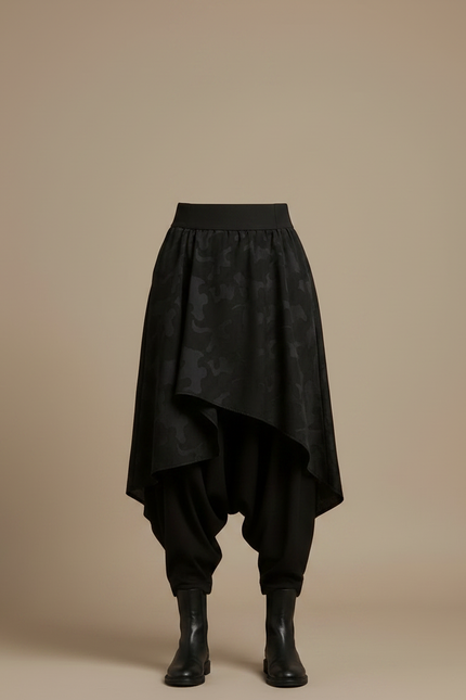 Pantalon Japonais Noir Harem Asymétrique Camouflage Élégant - Polyester - vue 3