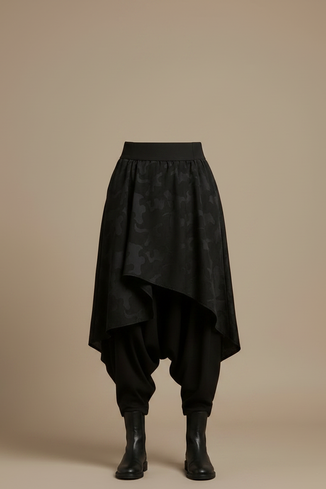 Pantalon Japonais Noir Harem Asymétrique Camouflage Élégant - Polyester - vue 3