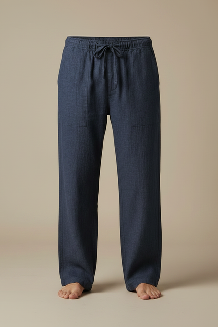 Pantalon Japonais Bleu Marine Ample Lin Coton Homme - vue 3