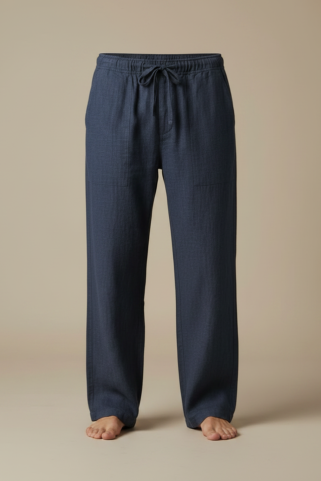 Pantalon Japonais Bleu Marine Ample Lin Coton Homme - vue 3