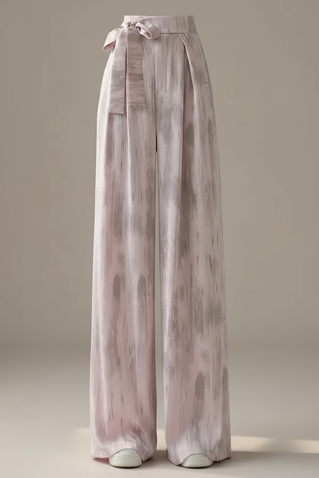 Pantalon Japonais Rose Satiné Ample Fluide Imprimé Élégant - vue 3