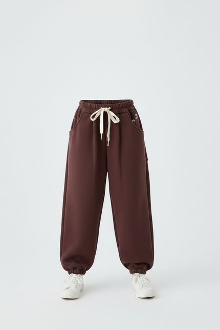 Pantalon Japonais Marron Ample Molletonné Cordon Enfant - vue 3