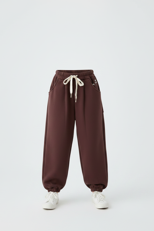 Pantalon Japonais Marron Ample Molletonné Cordon Enfant - vue 3