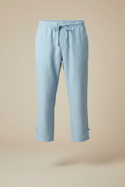 Pantalon Japonais Bleu Clair Ample Coton Cropped Décontracté - Lin - vue 3